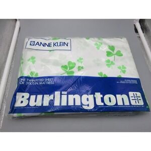 Vintage Anne Klein Burlington Twin Fitted Sheet Shamrock Clover Green White New